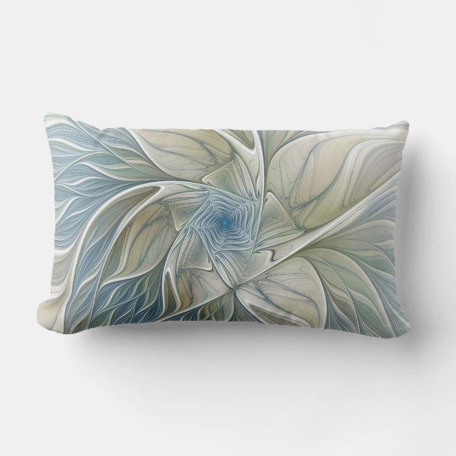 Coussin D'extérieur Floral Dream Motif Abstrait Blue Khaki Fractal (Recto)