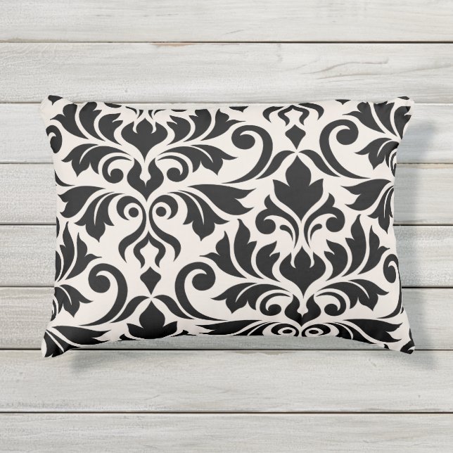 Coussin D'extérieur Flourissant Damask Art I Black on Cream (Devant)