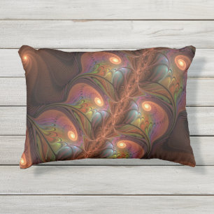 Coussin D'extérieur Fluorescent coloré Abstrait Trippy Brown Fractal