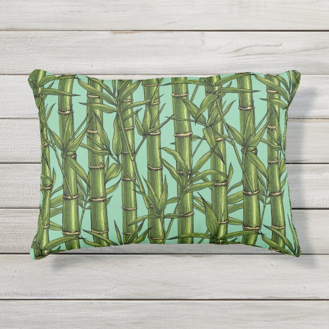 Coussin D'extérieur Forêt de bambou sur bleu clair (Devant)