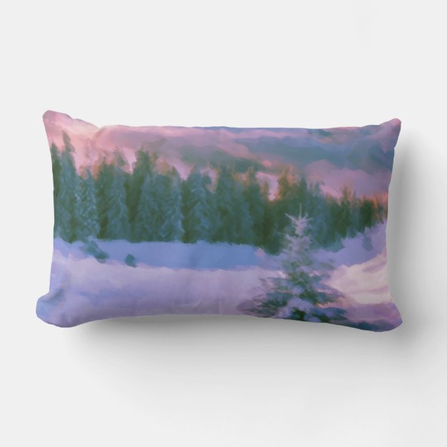Coussin D'extérieur Forêt D'Hiver Firs Purple Lumière Reflétant Sur La (Recto)