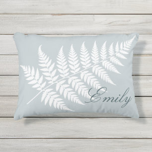Coussin D'extérieur Fougère blanche bleue glacée Élégante pour elle ou