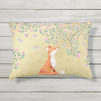 Coussin D'extérieur Fox avec des papillons et des fleurs roses