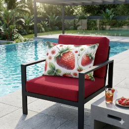 Coussin D'extérieur Fraise Rouge sur Fond Blanc