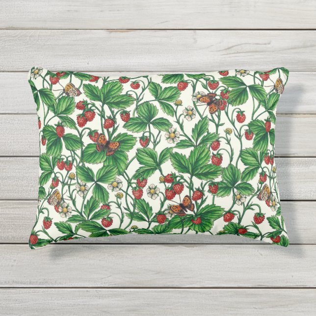 Coussin D'extérieur Fraises sauvages sur blanc (Devant)