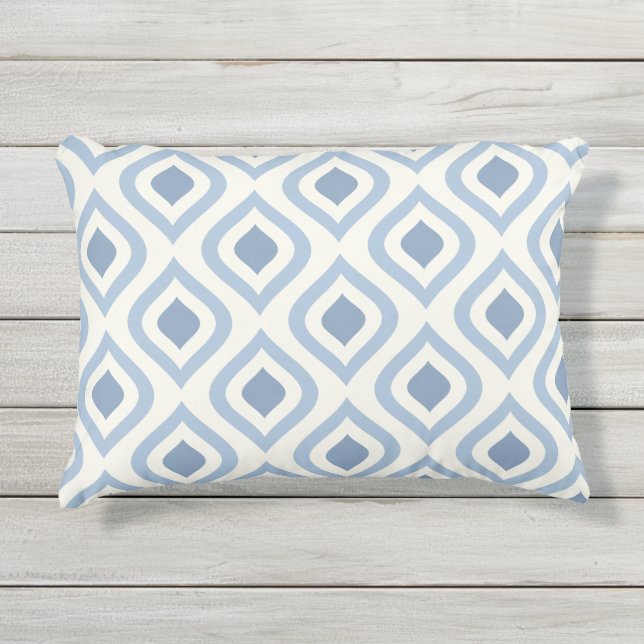 Coussin D'extérieur géométrique Abstraite, bleu et blanc cassé (Devant)