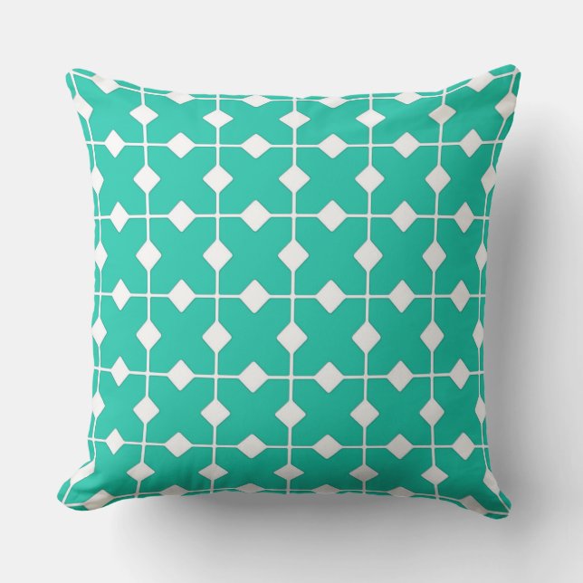 Coussin D'extérieur Géométrique moderne, Diamants - Turquoise (Recto)