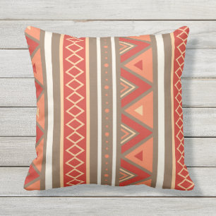 Coussin D'extérieur Géométrique, Taupe et Orange du Sud-Ouest moderne