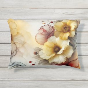 Coussin D'extérieur "Golden Bloom Elegance : Abstrait Floral Serenity"