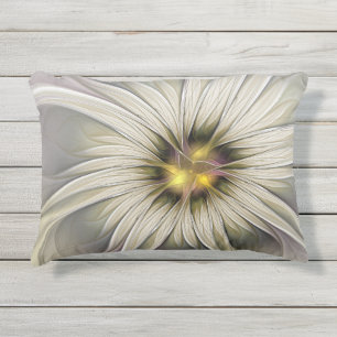 Coussin D'extérieur Grande Fleur d'ivoire, Abstrait Art Fractal Modern