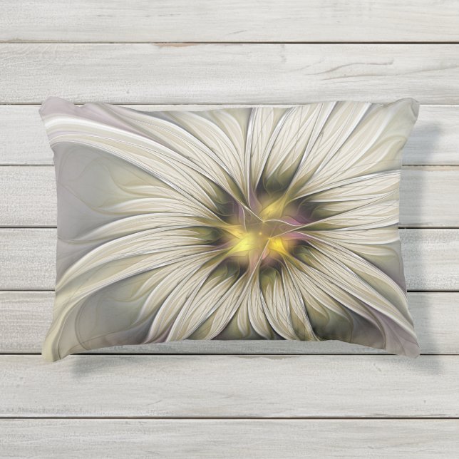 Coussin D'extérieur Grande Fleur d'ivoire, Abstrait Art Fractal Modern (Devant)