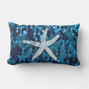 Coussin D'extérieur Grille d'étoiles de mer blanc Mermaid Turquoise bl