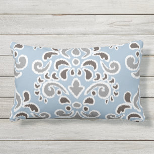 Coussin D'extérieur Gris floral de brun bleu de damassé d'Ikat