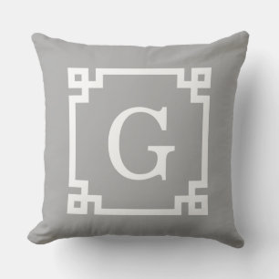 Coussin D'extérieur Gris foncé blanc cadre clé grecque #2 Monogramme i
