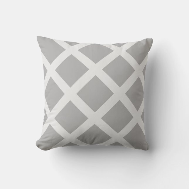 Coussin D'extérieur Gris moderne et blanc Crises croisées rayures (Recto)