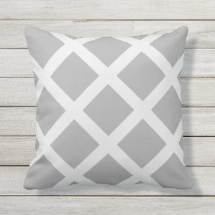 Coussin D'extérieur Gris moderne et blanc Crises croisées rayures