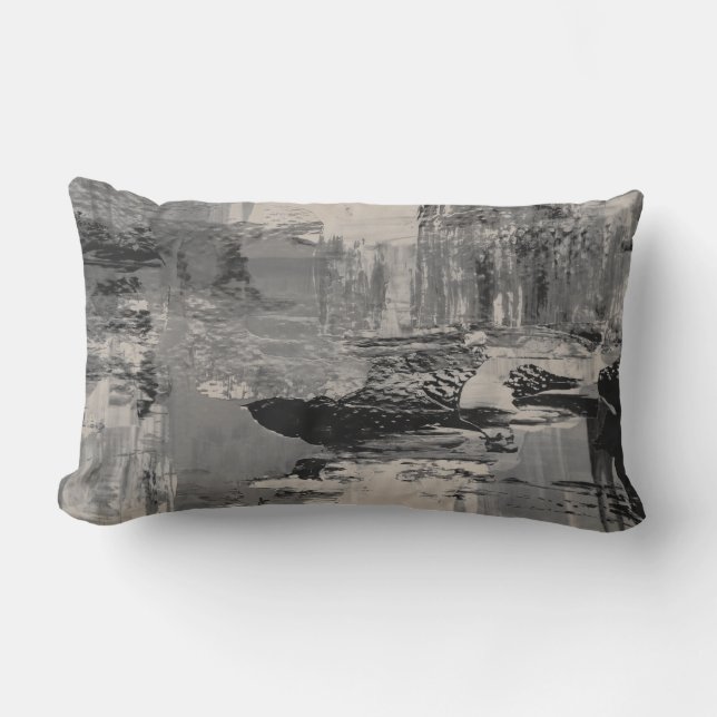 Coussin D'extérieur Gris Noir & Beige Artistique Peinture Abstraite (Recto)