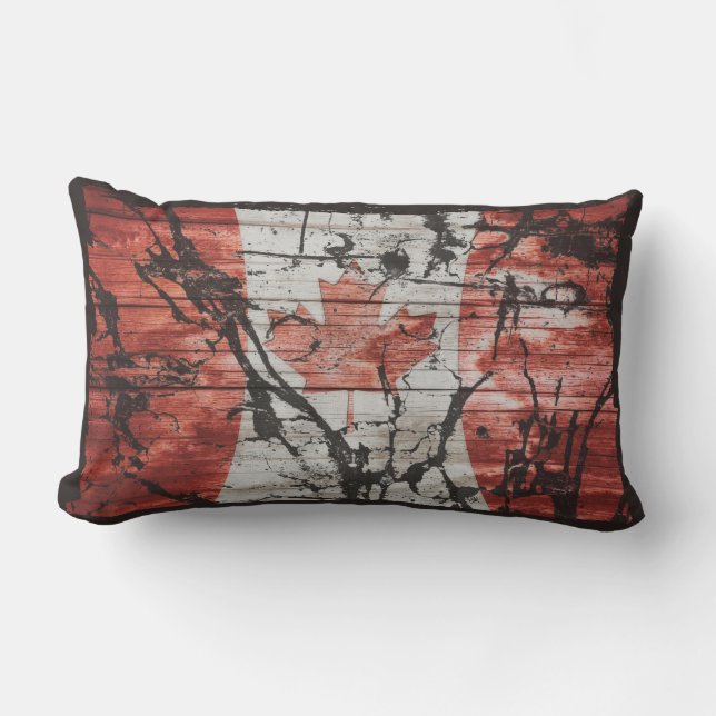 Coussin D'extérieur Grunge Distressed Canada Drapeau noir rouge gris (Recto)
