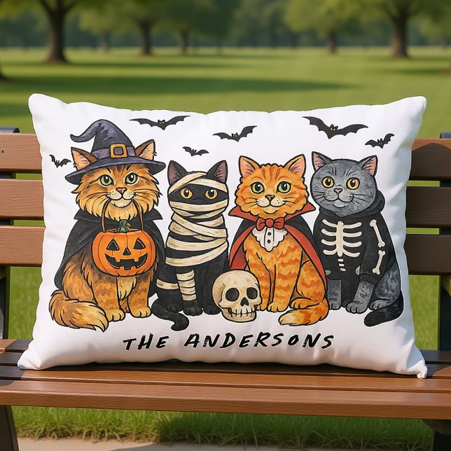 Coussin D'extérieur Halloween Éffrayant Chats Personnalisé Monogramme  (Créateur téléchargé)