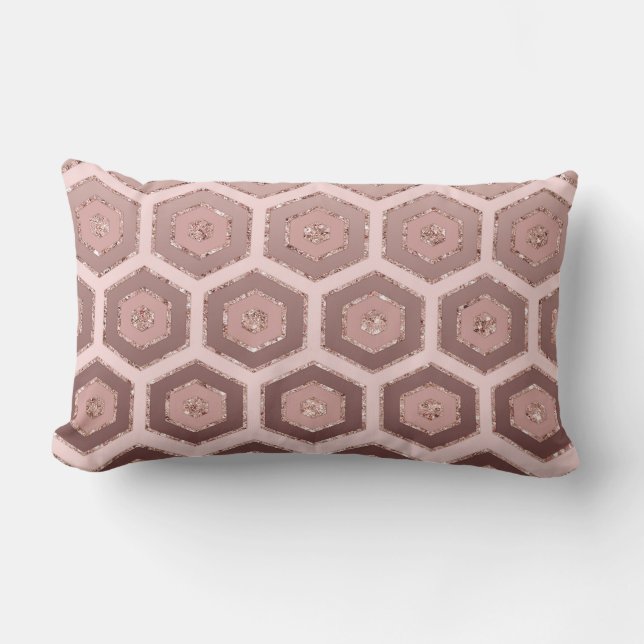 Coussin D'extérieur Hexagone d'or rose moderne (Recto)