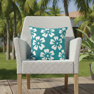 Coussin D'extérieur Hibiscus tropical Turquoise florale