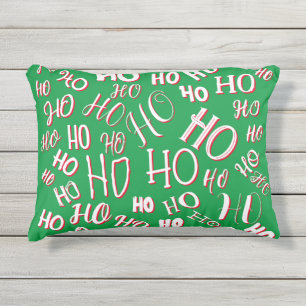Coussin D'extérieur HO HO HO Texte de Noël motif blanc vert rouge