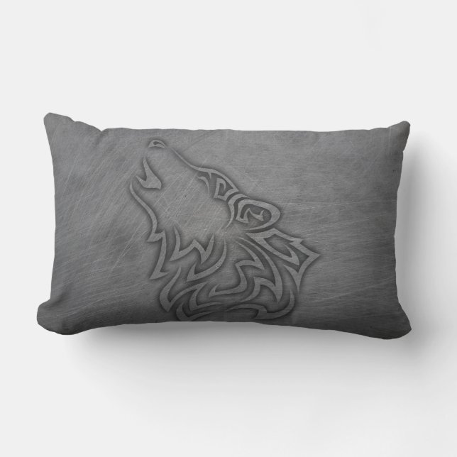 Coussin D'extérieur Howling Wolf Tribal Steel (Recto)