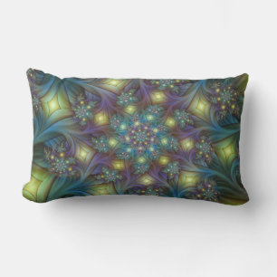 Coussin D'extérieur Illuminé Abstrait brillant Turquoise violet Fracta