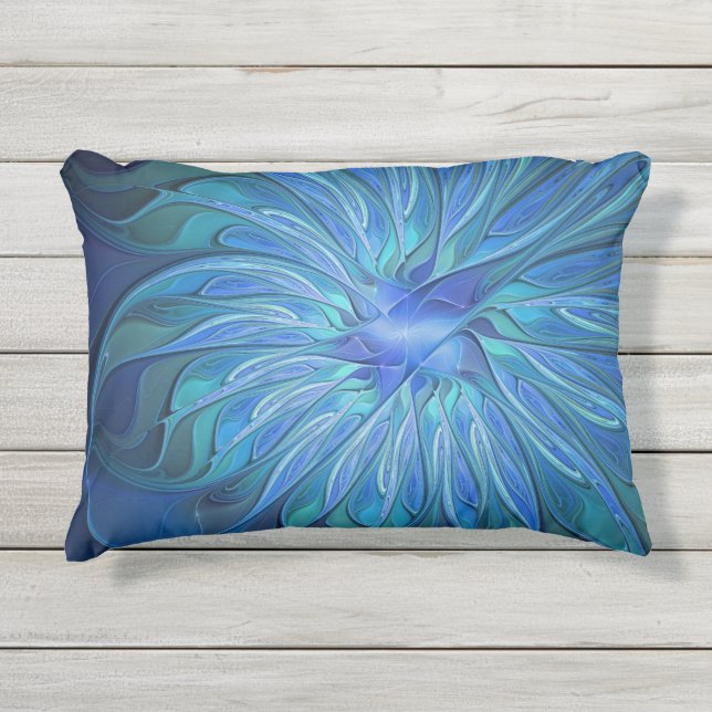 Coussin D'extérieur Imaginaire Fleur Bleue Motif, Art Fractal Abstrait (Devant)