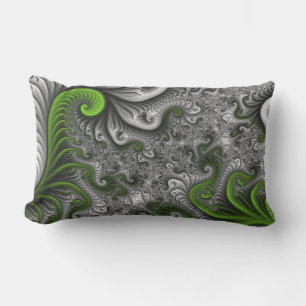Coussin D'extérieur Imaginaire Monde Vert Et Gris Art Fractal Abstrait