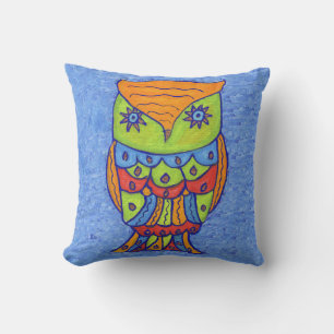 Coussin D'extérieur Imaginaire Whimsical Owl Star Eyes Couleurs néon