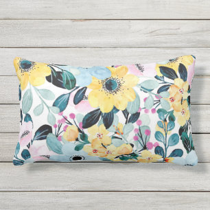 Coussin D'extérieur Impression botanique à l'aquarelle d'été jaune ble
