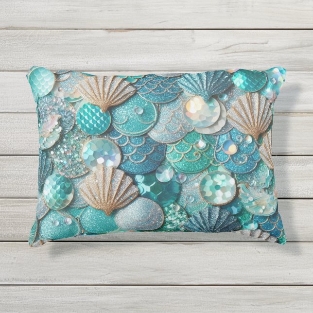 Coussin D'extérieur Impression écailles de queue de sirène sarcelle pa (Devant)