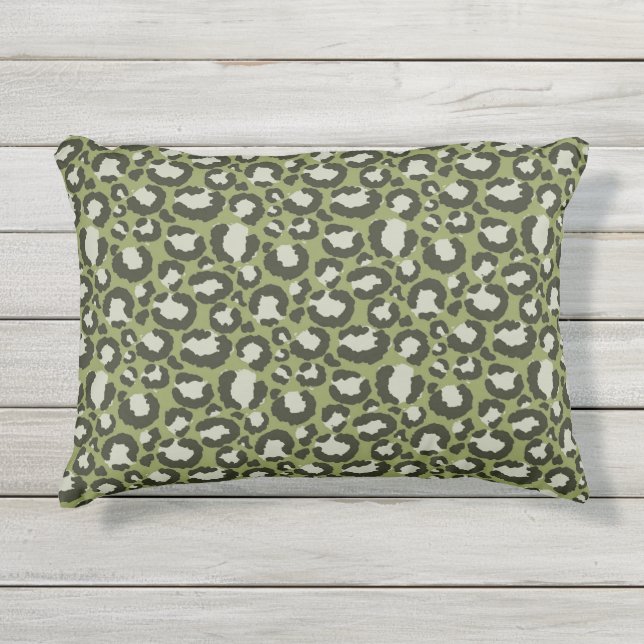 Coussin D'extérieur Imprimé Animal Taches de Léopard Vert Mousse Luxue (Devant)