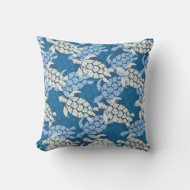 Coussin D'extérieur Indigo extérieur réversible hawaïen de tortue de (Recto)