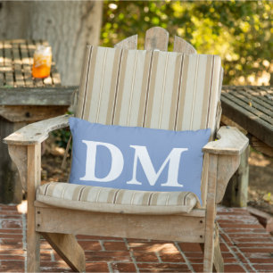 Coussin D'extérieur Initiales modernes Élégant fond bleu Minimaliste