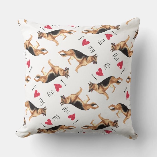 Coussin D'extérieur J'aime mon berger allemand (Recto)