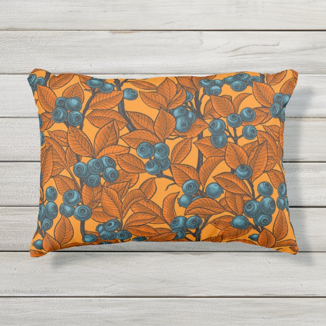 Coussin D'extérieur Jardin aux bleuets, bleu et orange (Devant)