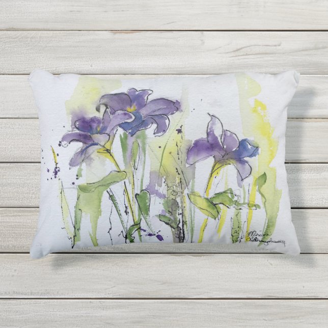 Coussin D'extérieur Jardin aux fleurs violettes à l'avant, rouge à l'a (Devant)