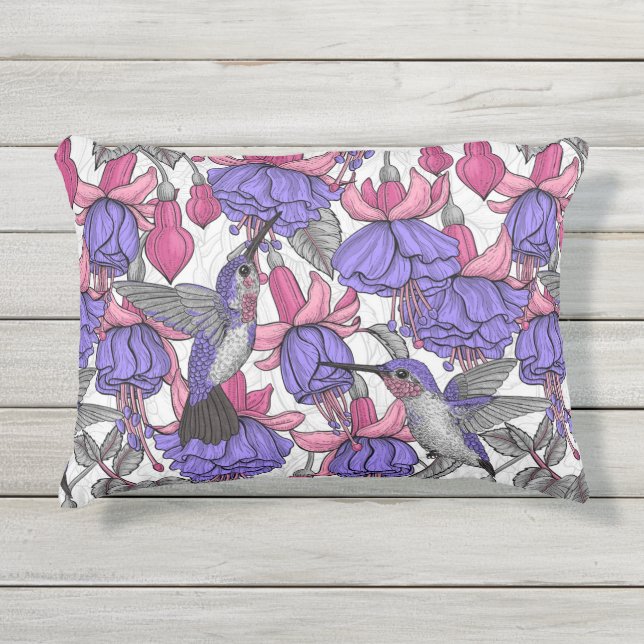 Coussin D'extérieur Jardin des colibris en rose et rose (Devant)