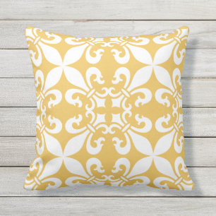 Coussin D'extérieur Jaune de French Fleur de Lys Pattern