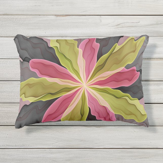 Coussin D'extérieur Joy, Vert rose Anthracite Imaginaire Fleur Fractal (Devant)