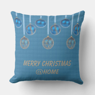 Coussin D'extérieur Joyeux Noël bleu or Parties scintillant Baubles Te