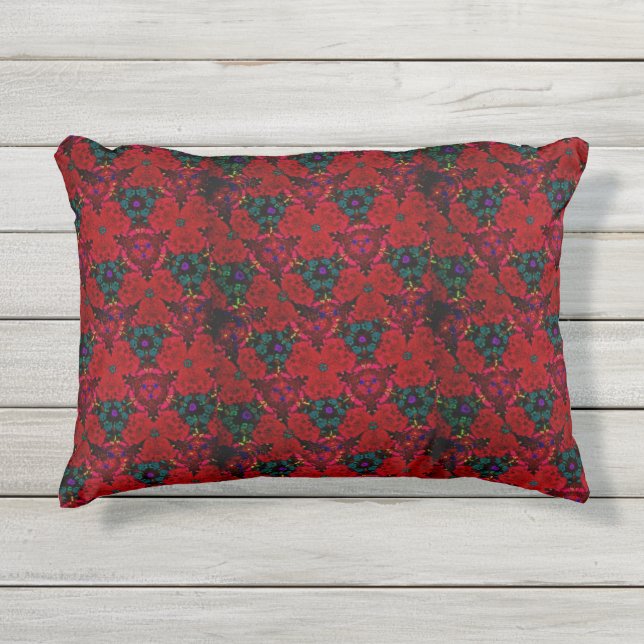 Coussin D'extérieur Kaleidoscope en Fleurs rouges Extérieur 12x16 Cous (Devant)