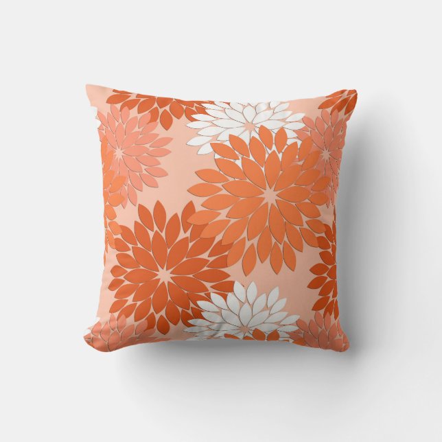 Coussin D'extérieur Kimono floral moderne Impression, Coral Orange sur (Recto)