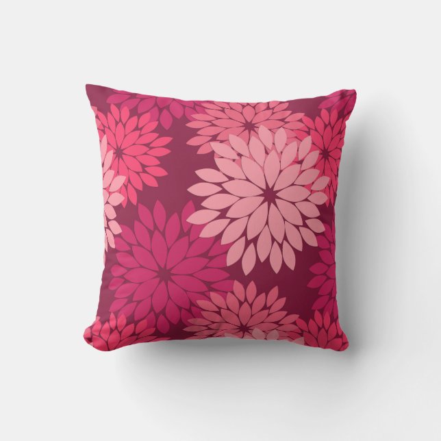 Coussin D'extérieur Kimono floral moderne Imprimer, Coral rose et Bour (Recto)