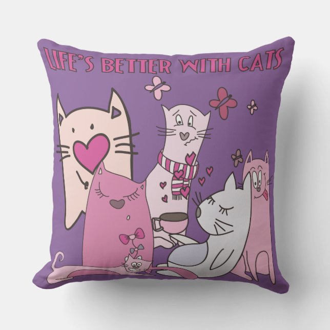 Coussin D'extérieur La vie est meilleure avec les chats animaux chaton (Recto)