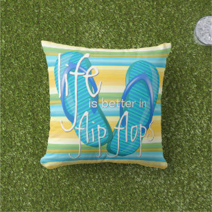 Coussin D'extérieur La Vie Est Meilleure Dans Flipflops Stripes Motif