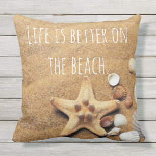 Coussin D'extérieur La vie est meilleure sur la plage Amusant inspiré