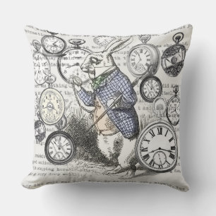 Coussin D'extérieur Lapin Blanc Alice au Pays des Merveilles Horloges 